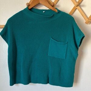 Teal Knit Knit Mock Neck Top